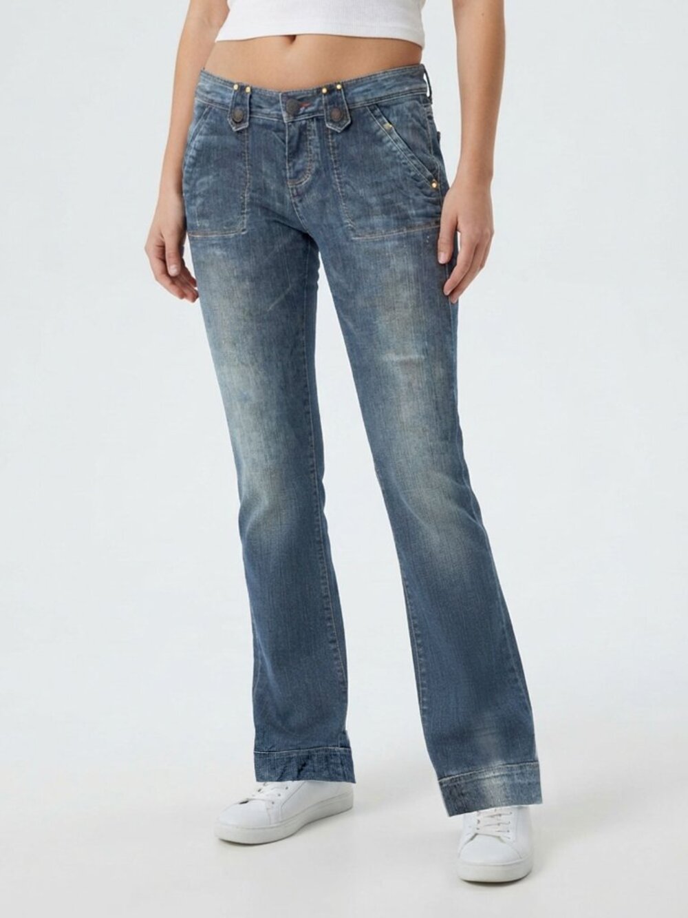 Armani Exchange Y2K Low Rise Bootcut Jeans Distressed Blue Size 2